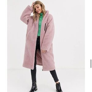 ASOS pink faux Sherpa maxi length coat